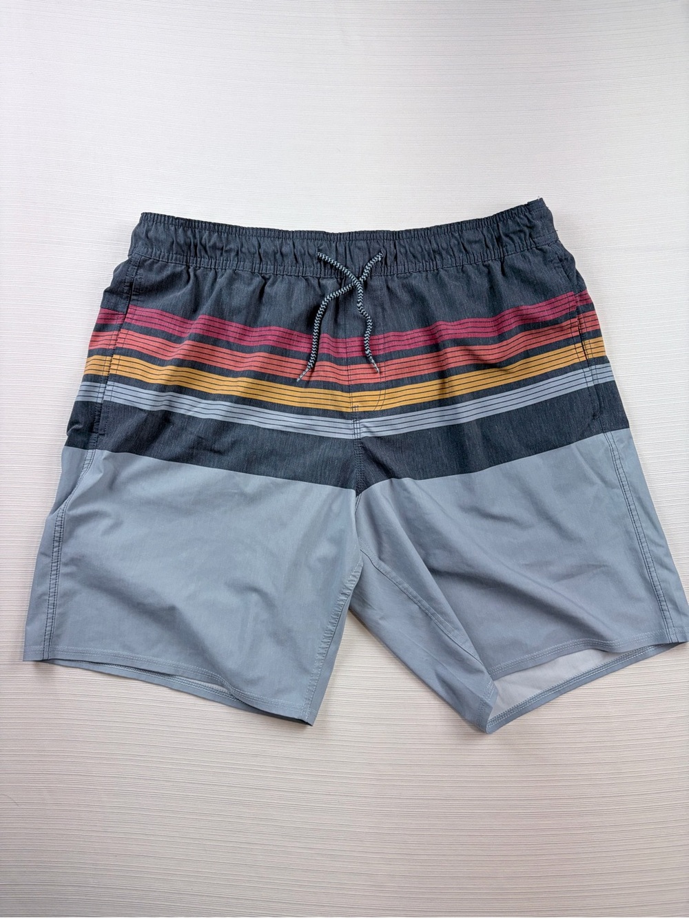 Hang Ten Men's Gray Swim Board Shorts with Red and Yellow Stripe Accents XXL